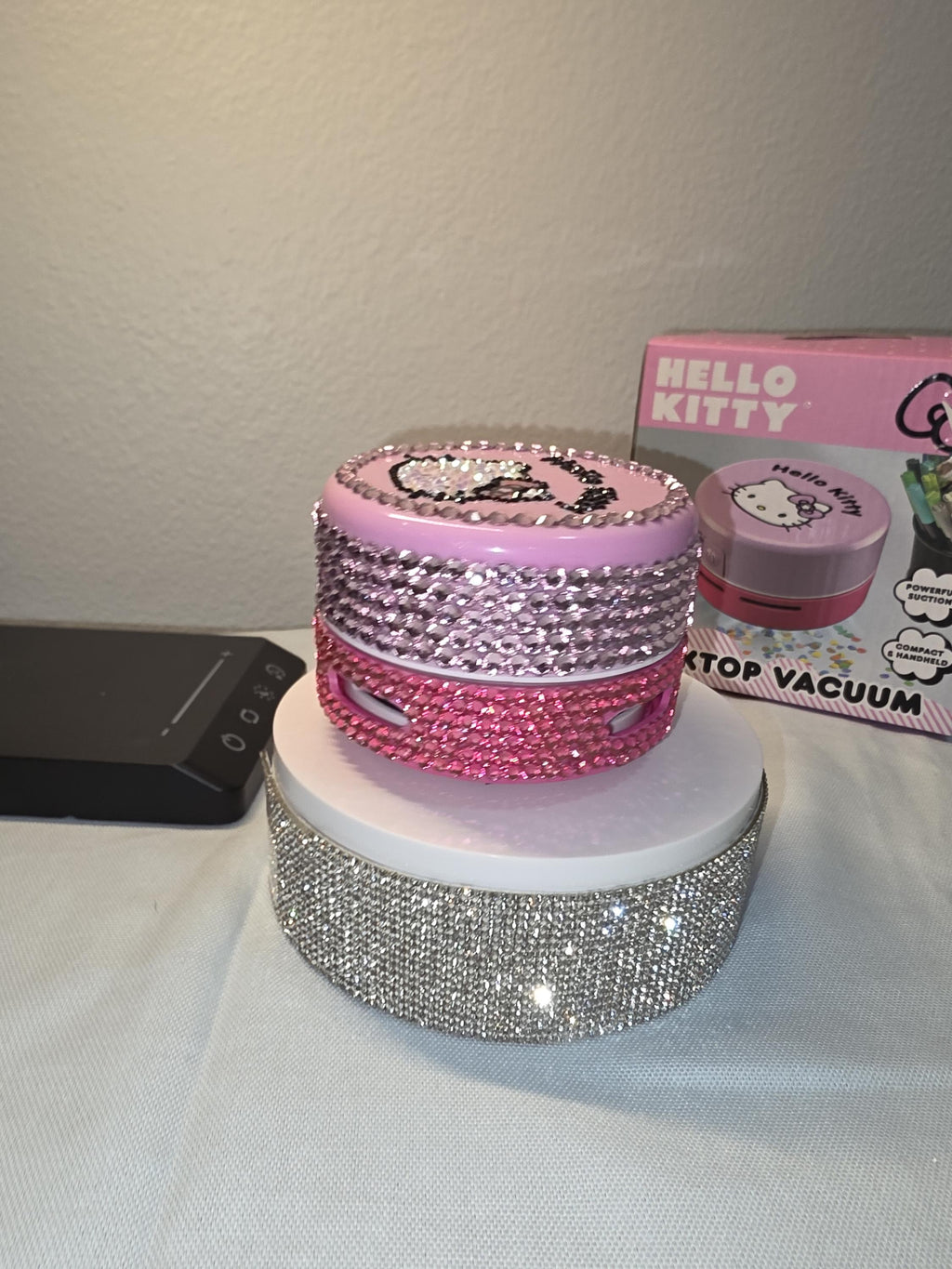 Hello Kitt Mini Desk Vacuum | Kawaii Office Decor | Sparkly Desktop Crumb Cleaner | Gift for Coworker, Teacher, Student