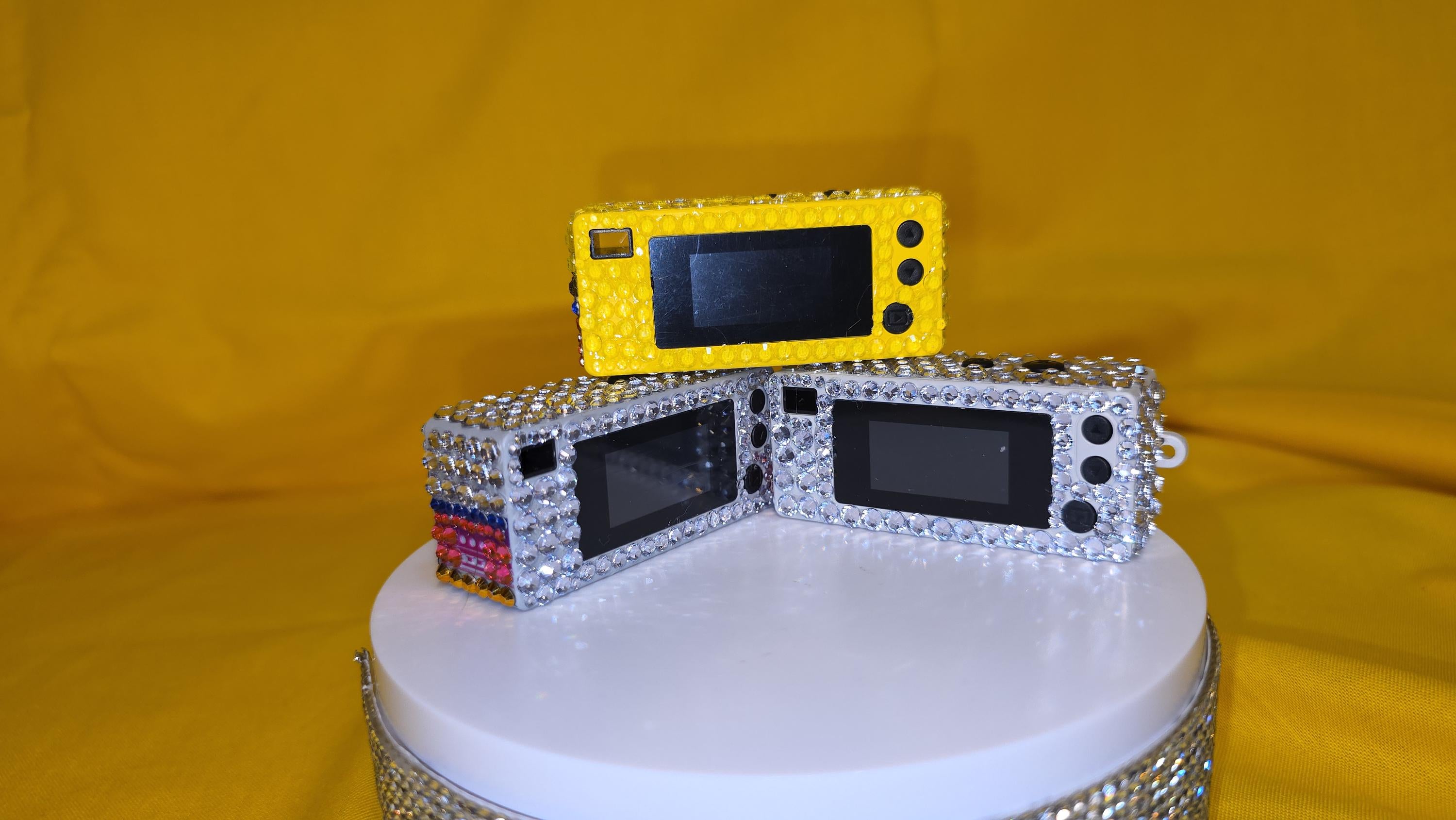 Retro Inspired Rhinestone-Covered 1080P HD Recorder | Hand-Bedazzled Tech Accessory | Crystal Bling Video Device | Glam Gadget Gift