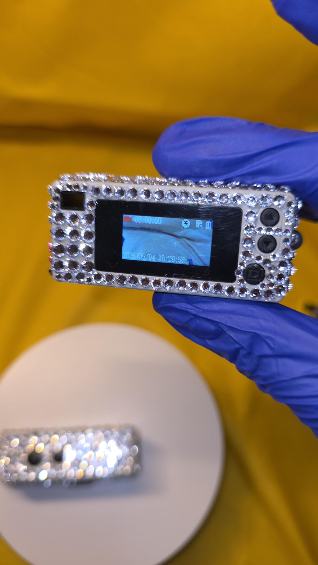 Retro Inspired Rhinestone-Covered 1080P HD Recorder | Hand-Bedazzled Tech Accessory | Crystal Bling Video Device | Glam Gadget Gift