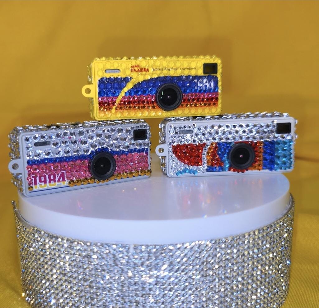 Retro Inspired Rhinestone-Covered 1080P HD Recorder | Hand-Bedazzled Tech Accessory | Crystal Bling Video Device | Glam Gadget Gift