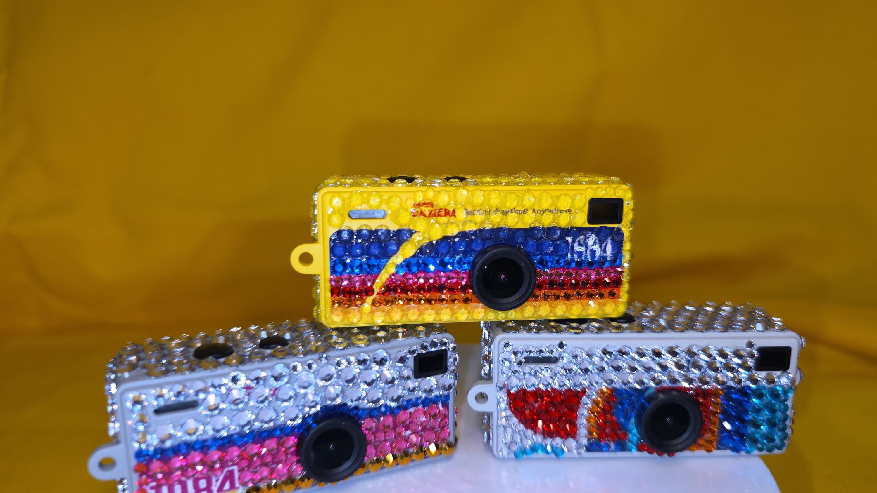 Retro Inspired Rhinestone-Covered 1080P HD Recorder | Hand-Bedazzled Tech Accessory | Crystal Bling Video Device | Glam Gadget Gift